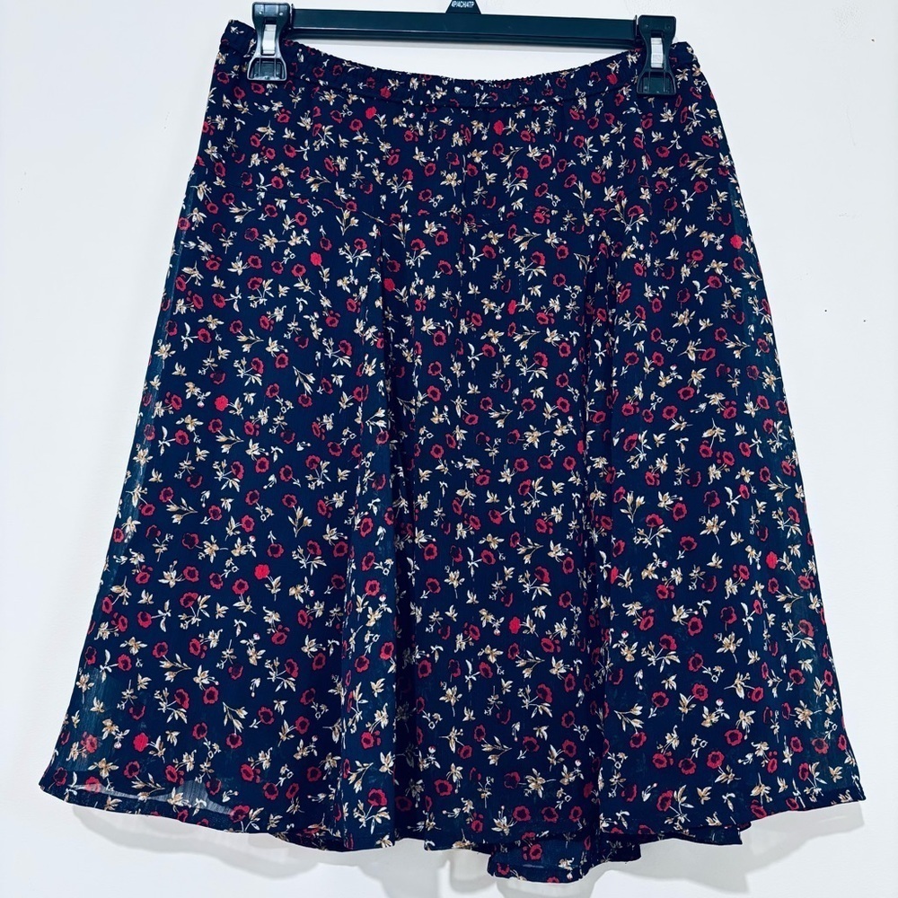 Old Navy XS Floral Navy blue red A Line Pull On chiffon flirty preppy mini skirt